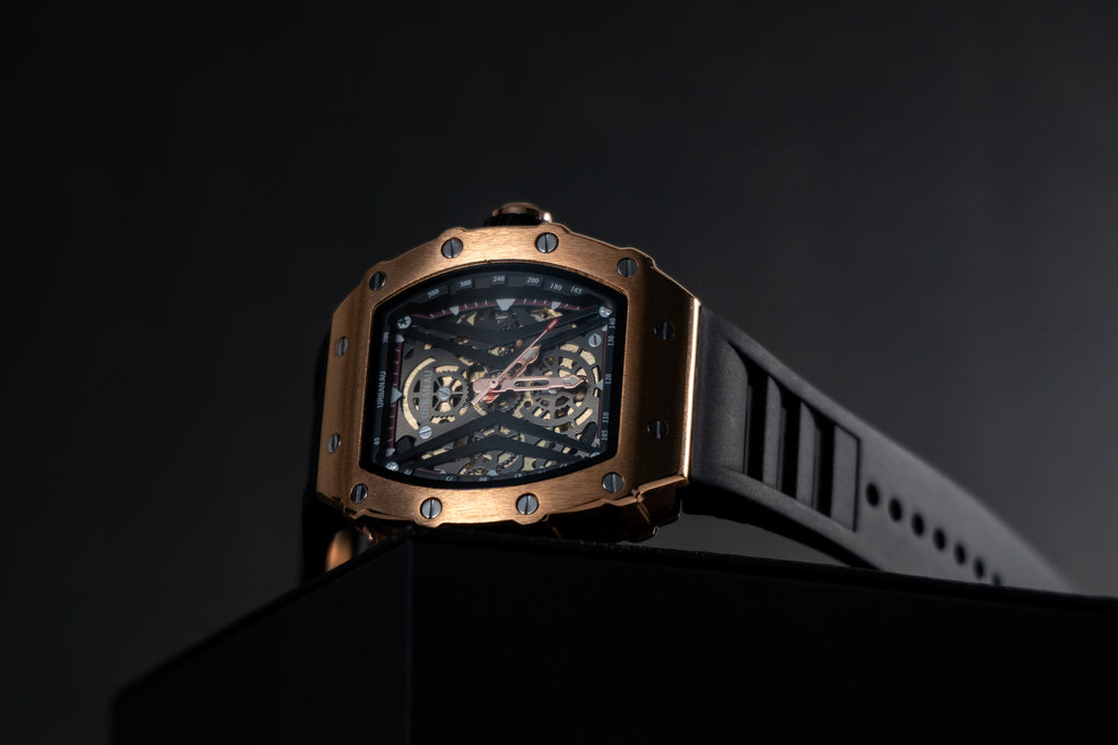 Luxury watch with a detailed face on a black background